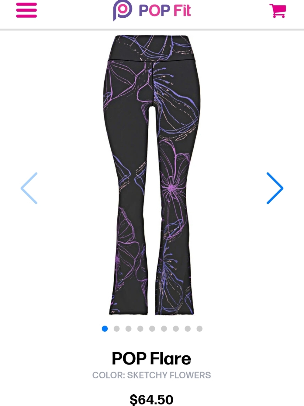 NWT POP Fit Black Leggings with Purple Floral Sketch
